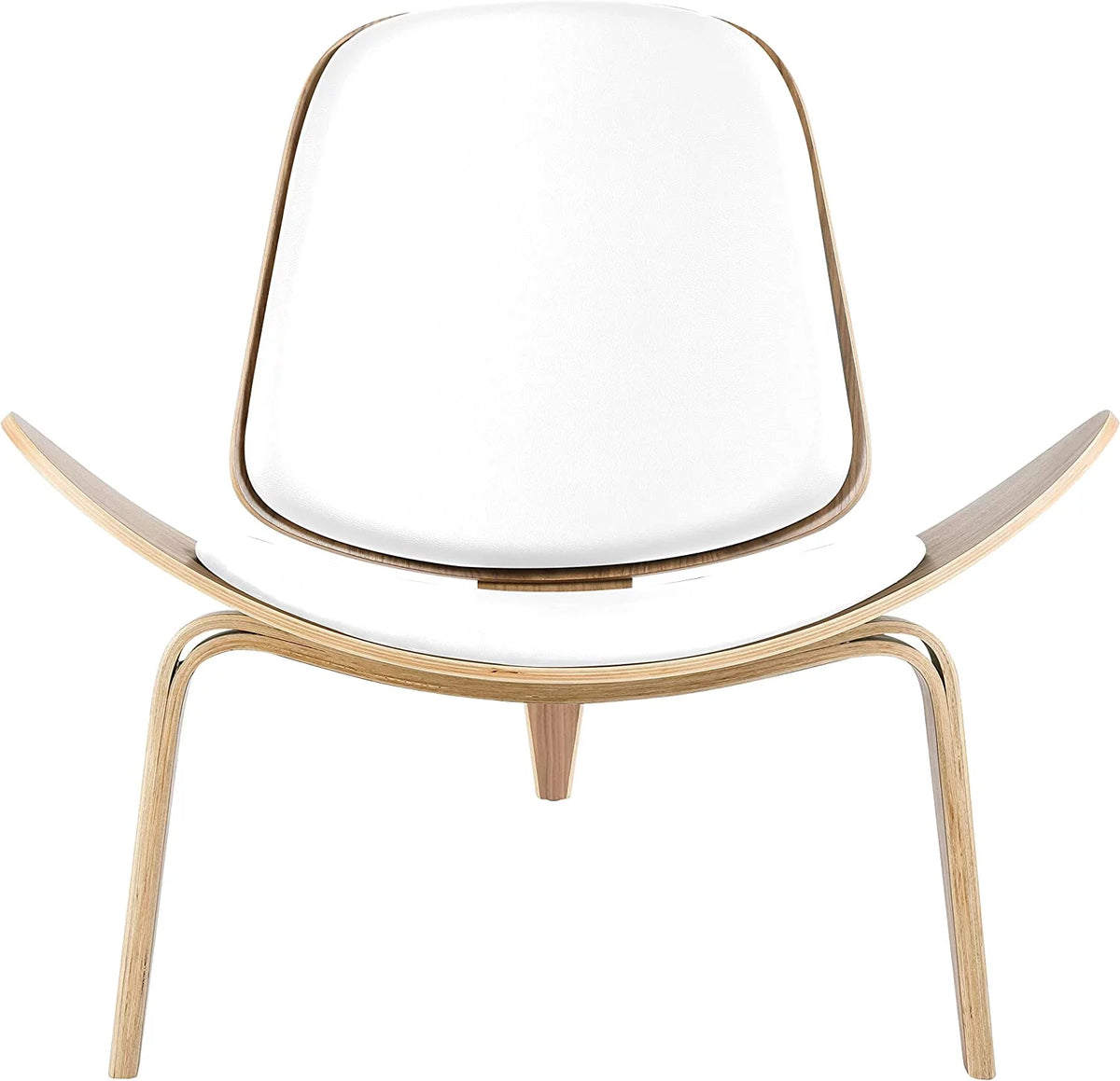 White Faux Leather Plywood Solid Wood Lounge Chair R595075