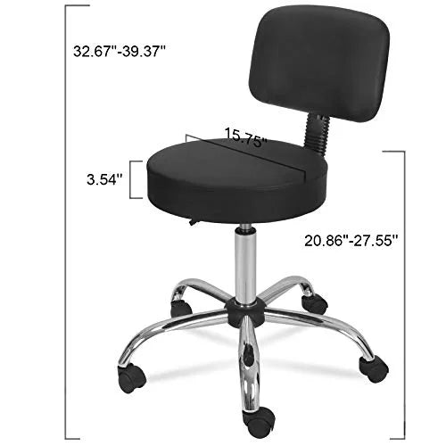 Black Adjustable Hydraulic Rolling Salon Stool Chair with Back P921625