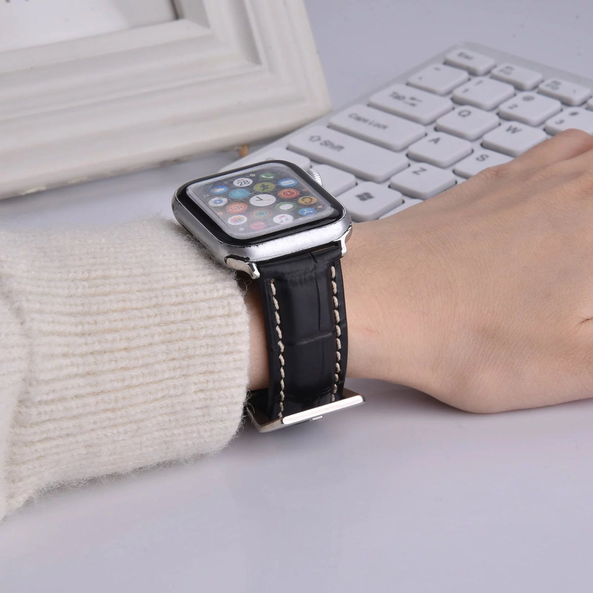 Khaki Leather Band 49mm 44mm 45mm 42mm Wristband L379