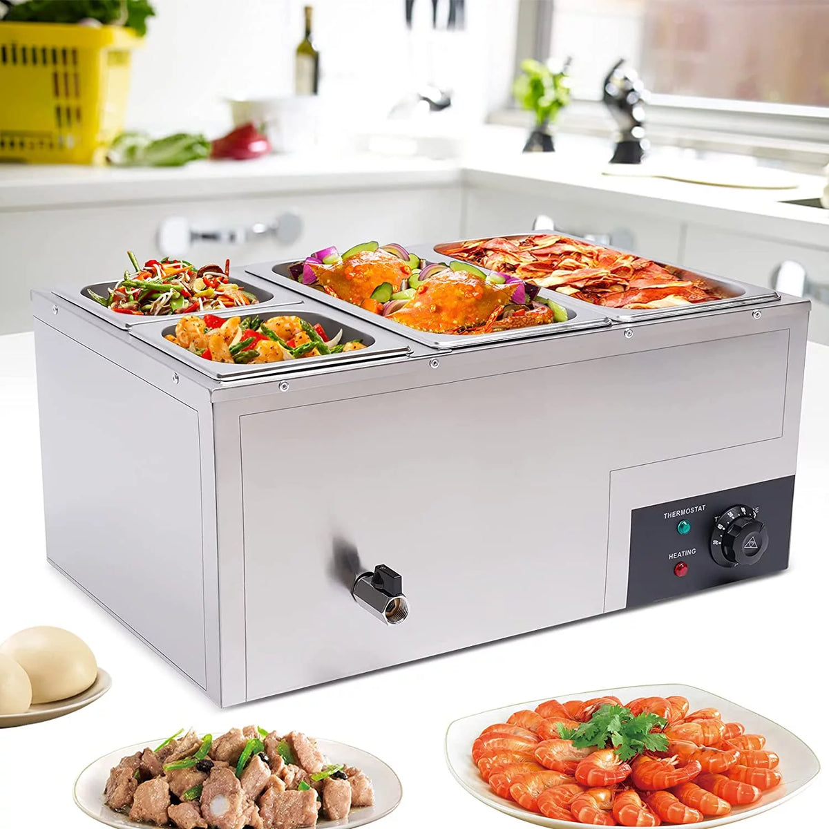 850W Stainless Steel 4-Pan Commercial Food Warmer K37996