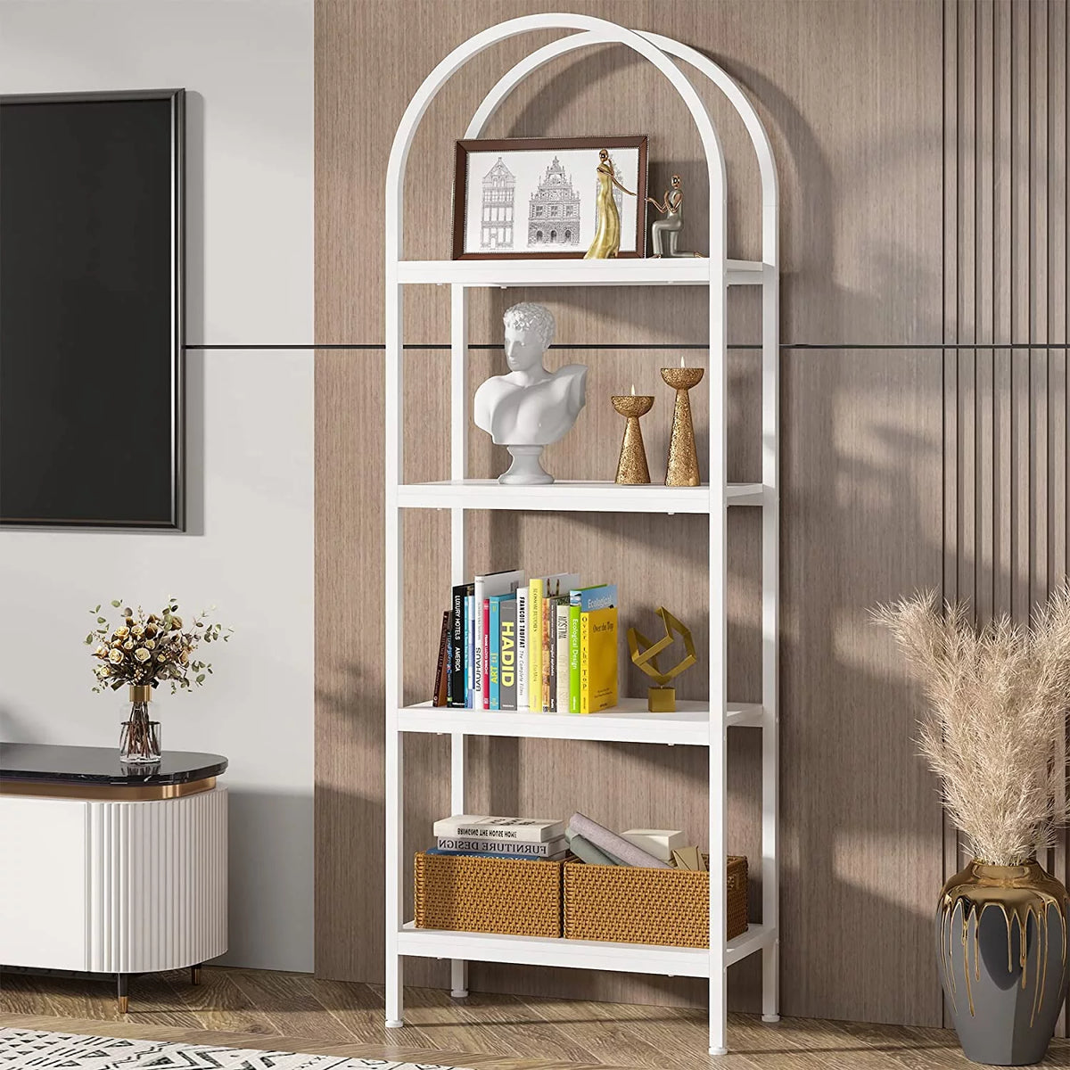 70.8 inches 4 Shelves White Wood Bookshelf G397779