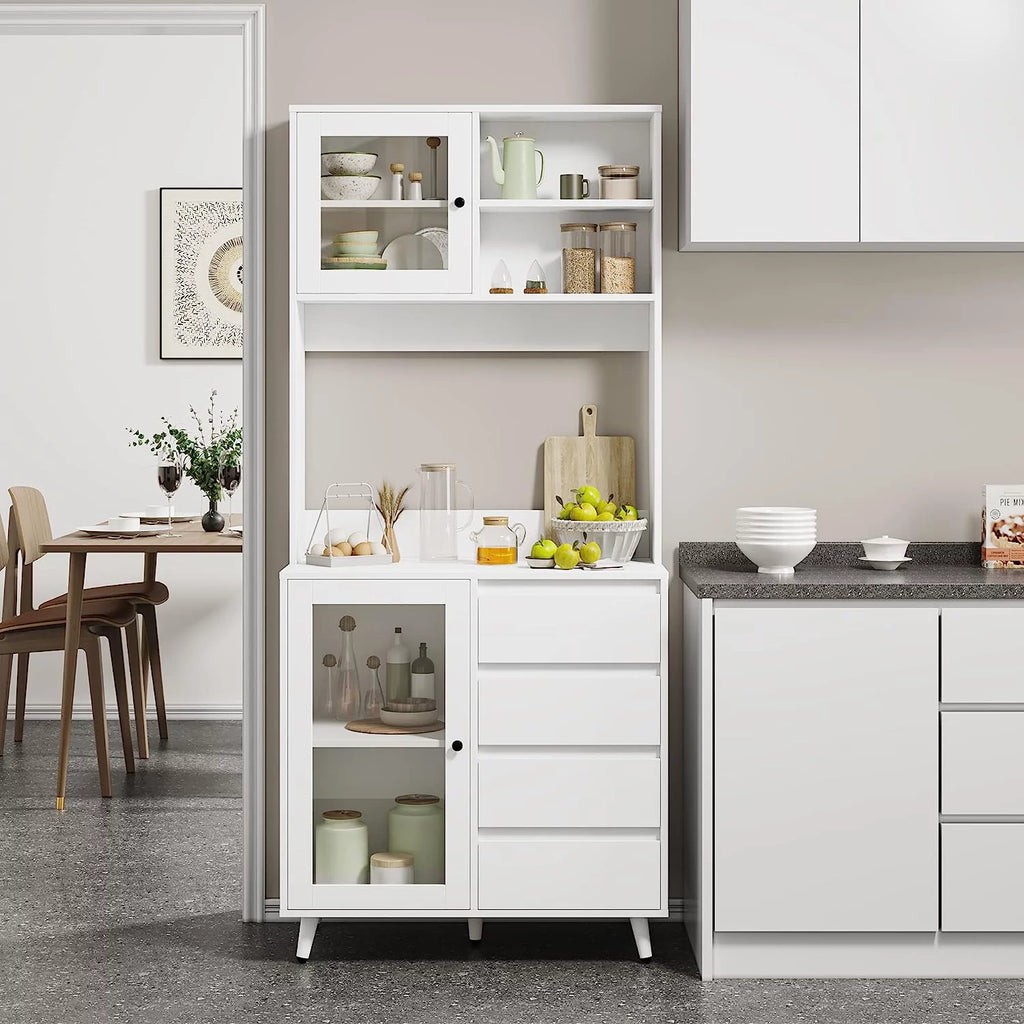 White Kitchen Pantry Storage Cabinet with Countertop E7139