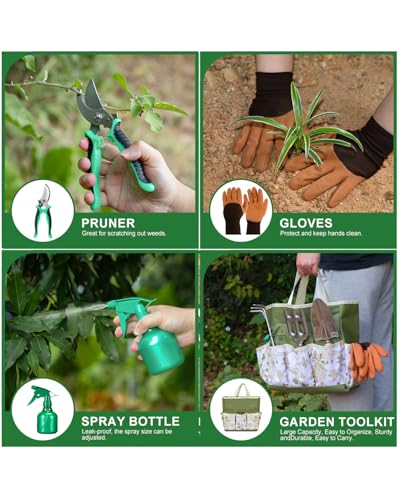 9-Piece Heavy Duty Stainless Steel Gardening Tool Set with Storage Tote (Green) L638