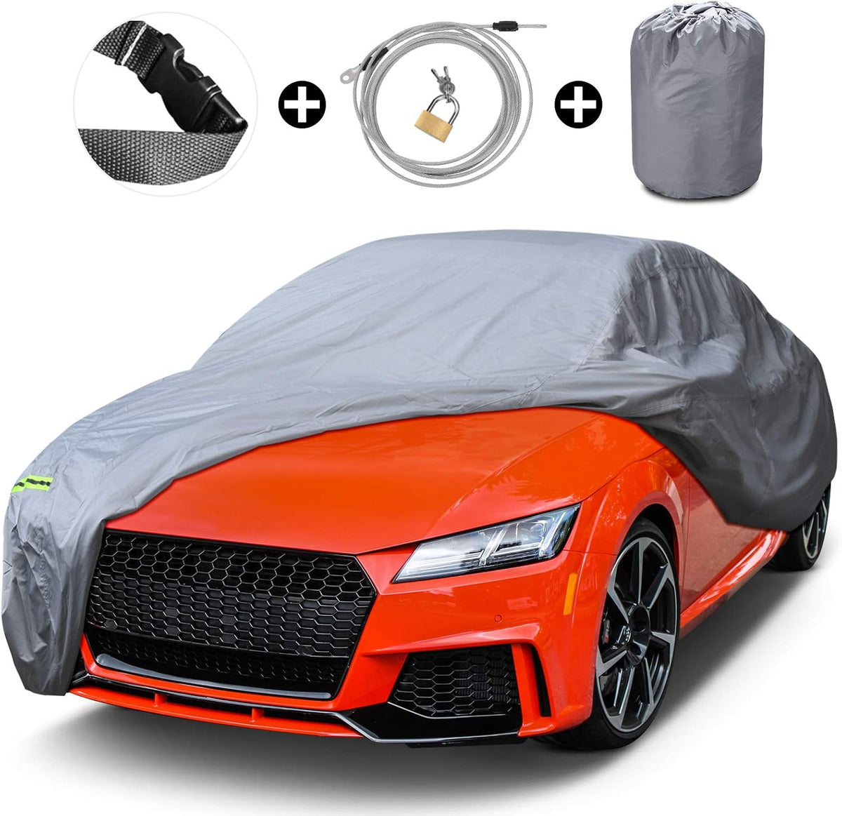 Waterproof Full Car Cover with Door Zipper Lock Straps Storage Bag A102527