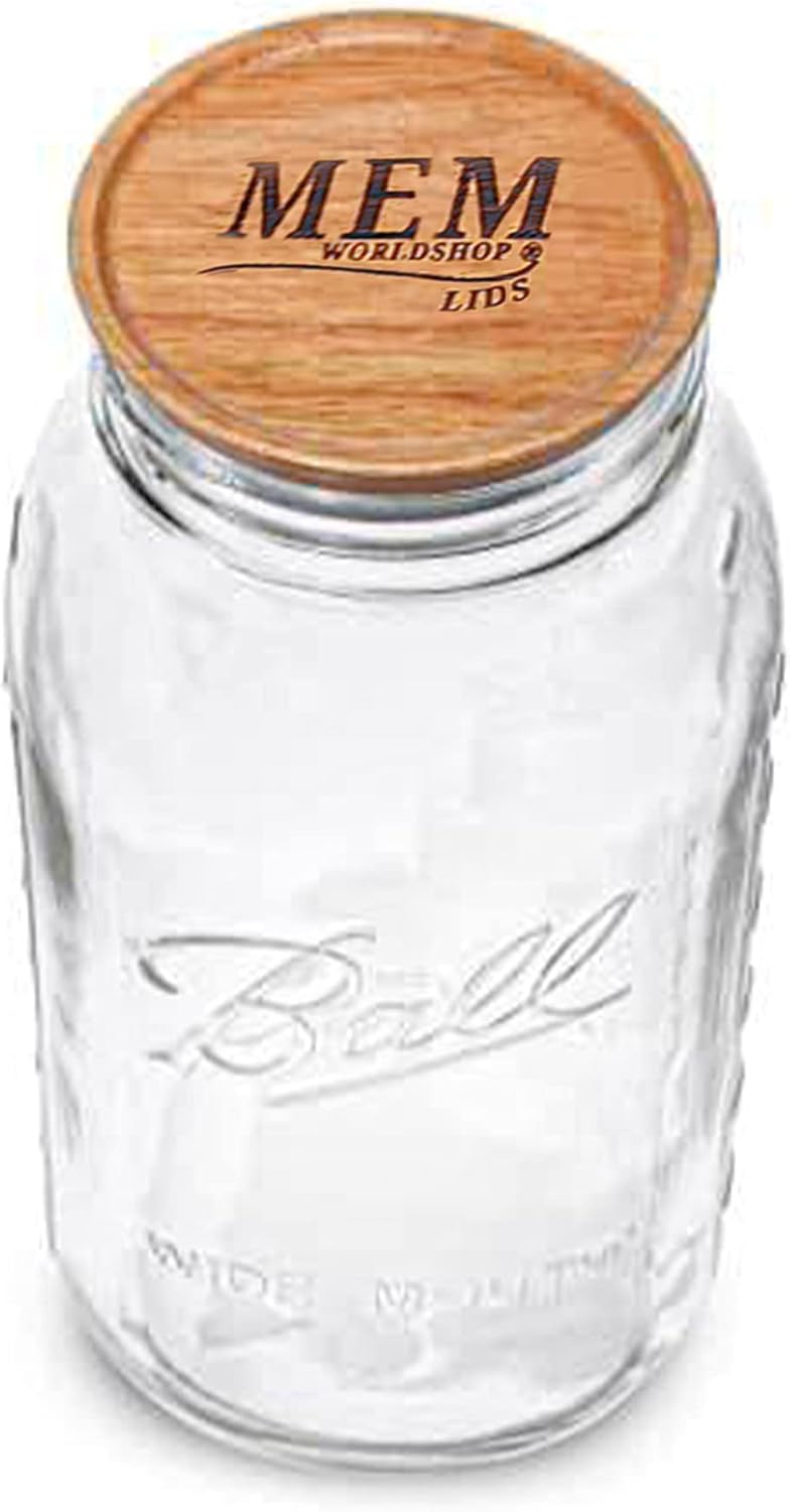 Wide Mouth 64 oz Half Gallon Mason Jar with Wooden Storage Lid H68098