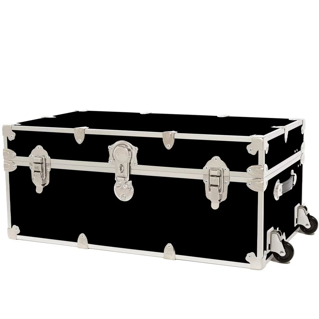 Large Leather Embossed Vinyl Trunk with Removable Wheels 32"x18"x14" (Black) R300152