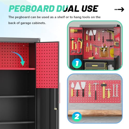 Lockable Metal Garage Storage Cabinet with Wheels and Workbench P6280