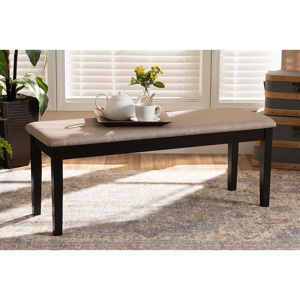 Sand Fabric Upholstered Wood Dining Bench D395896