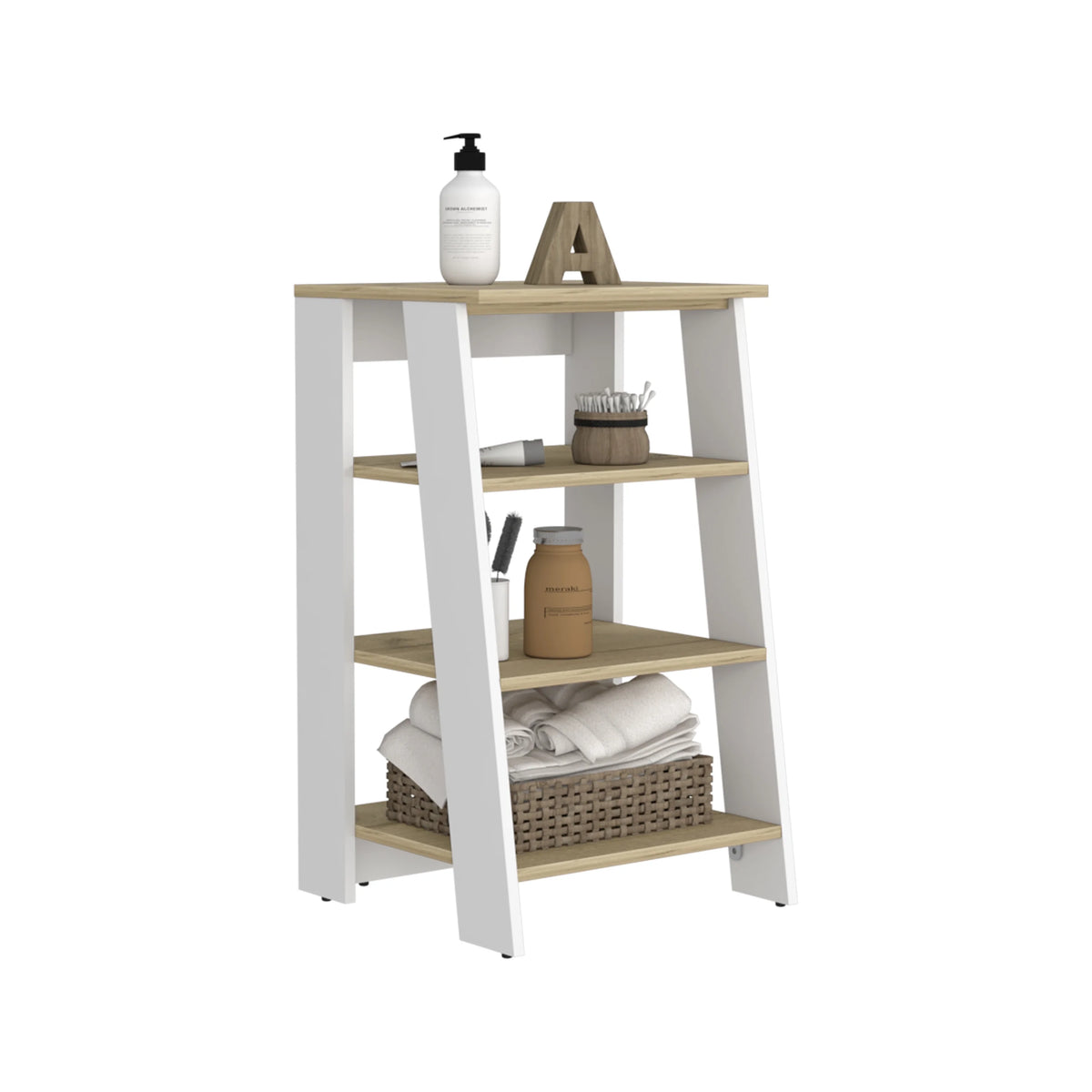 4-Shelf Linen Cabinet Light Oak and White E483150