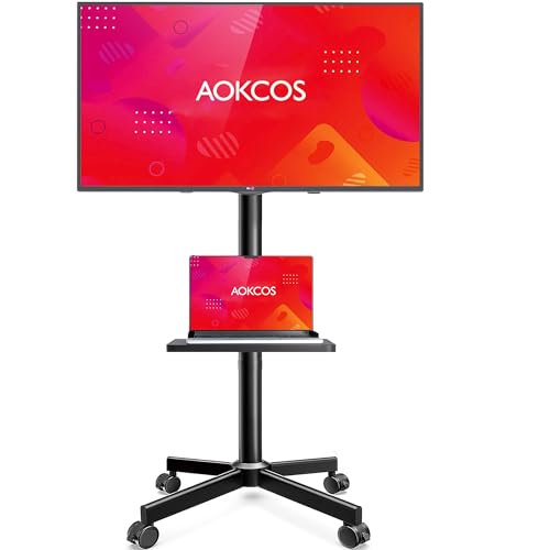 Rolling TV Stand for 32-65 inch Flat/Curved TVs with Tilting Height Adjustment J14106