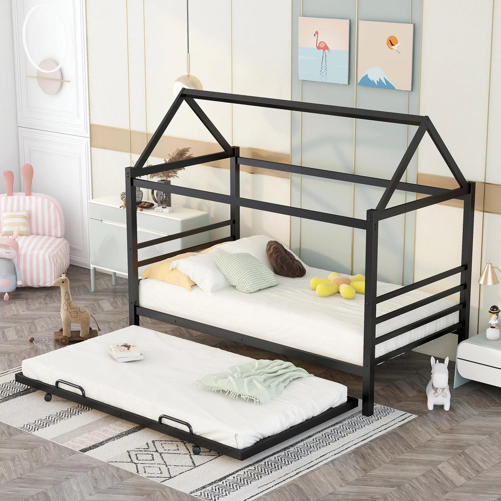 Twin Metal Platform Bed with Trundle C534003
