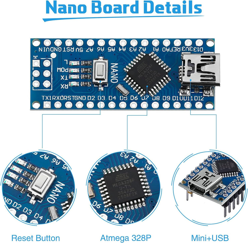 6 Pieces ATmega328P Nano Board with Pin Headers L2984