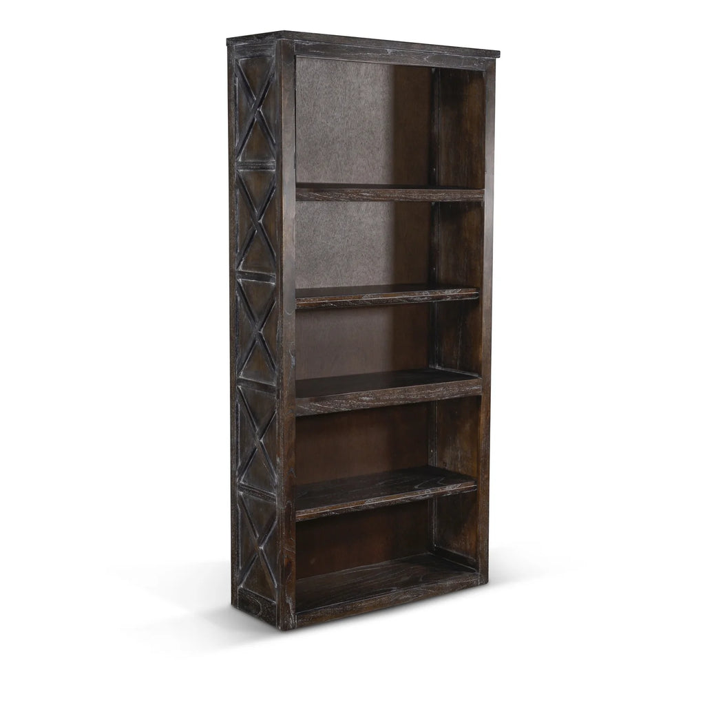 75.5" 5-shelf Farmhouse Wood Bookcase in Dark Brown X6237