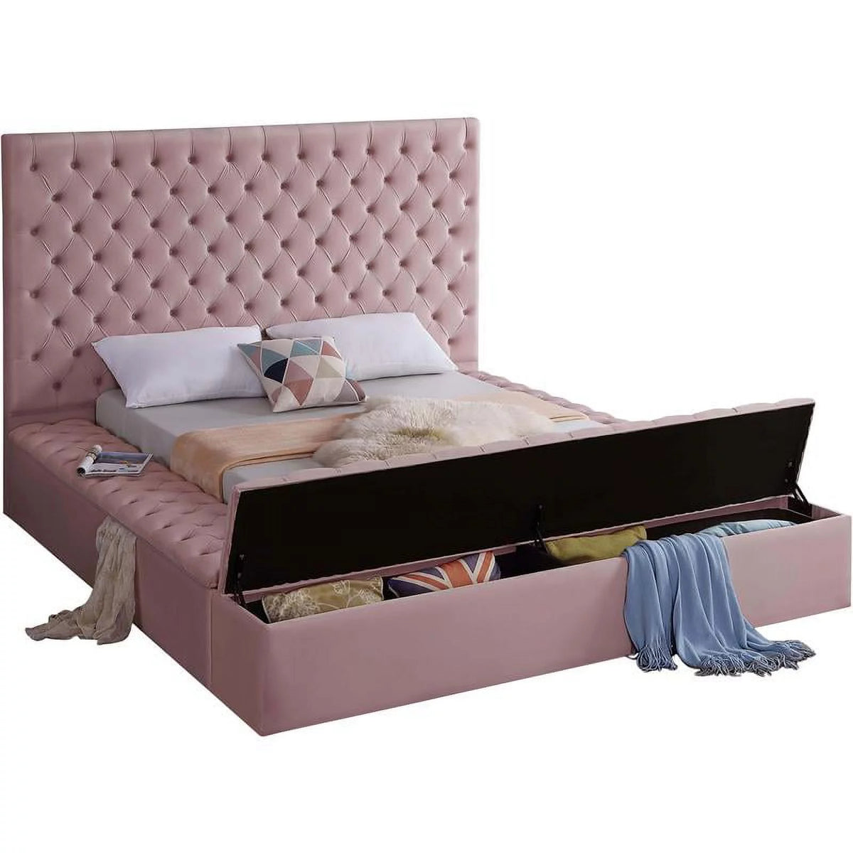 Pink Queen Wood Storage Platform Bed O832331