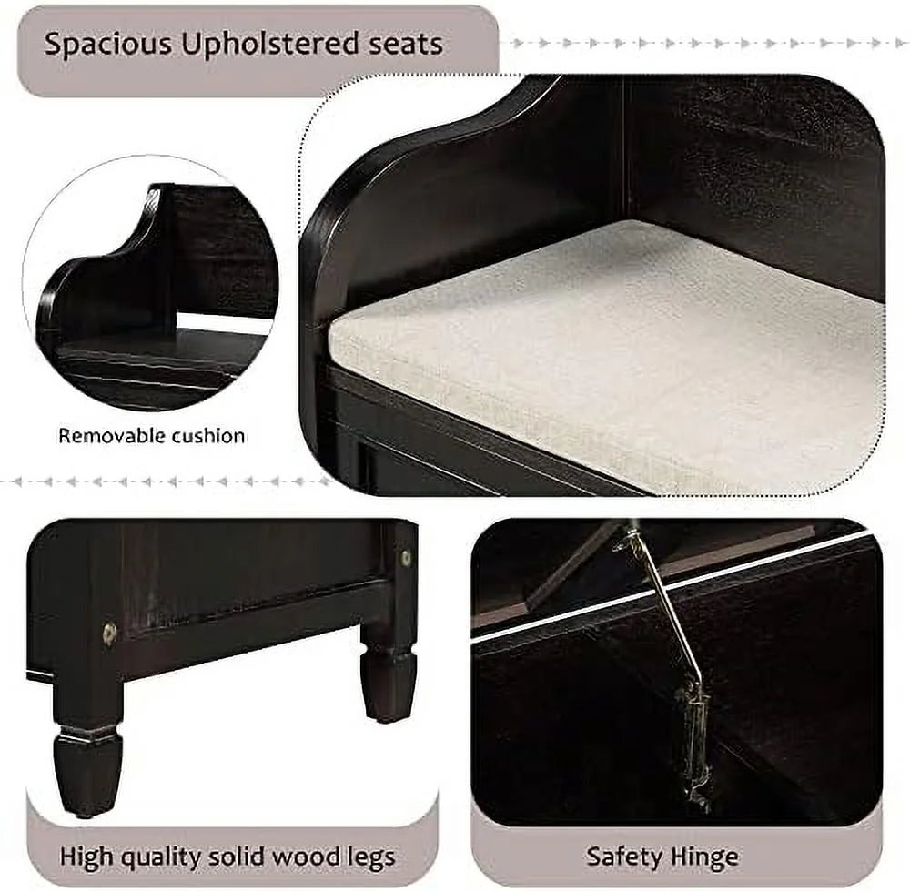 Brown Cushion Shoe Bench with 2 Doors Cabinet S266253