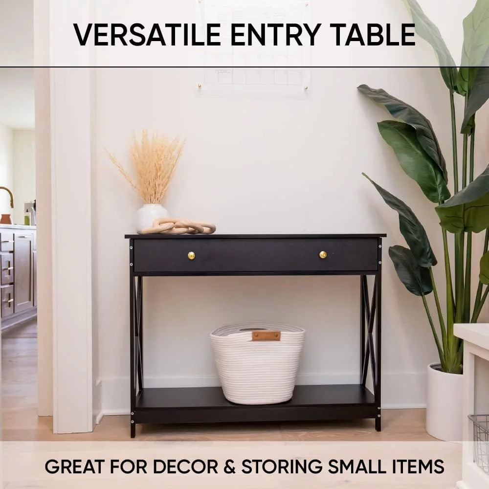 Narrow Wood Entryway Sofa Table with One Large Drawer Q76137