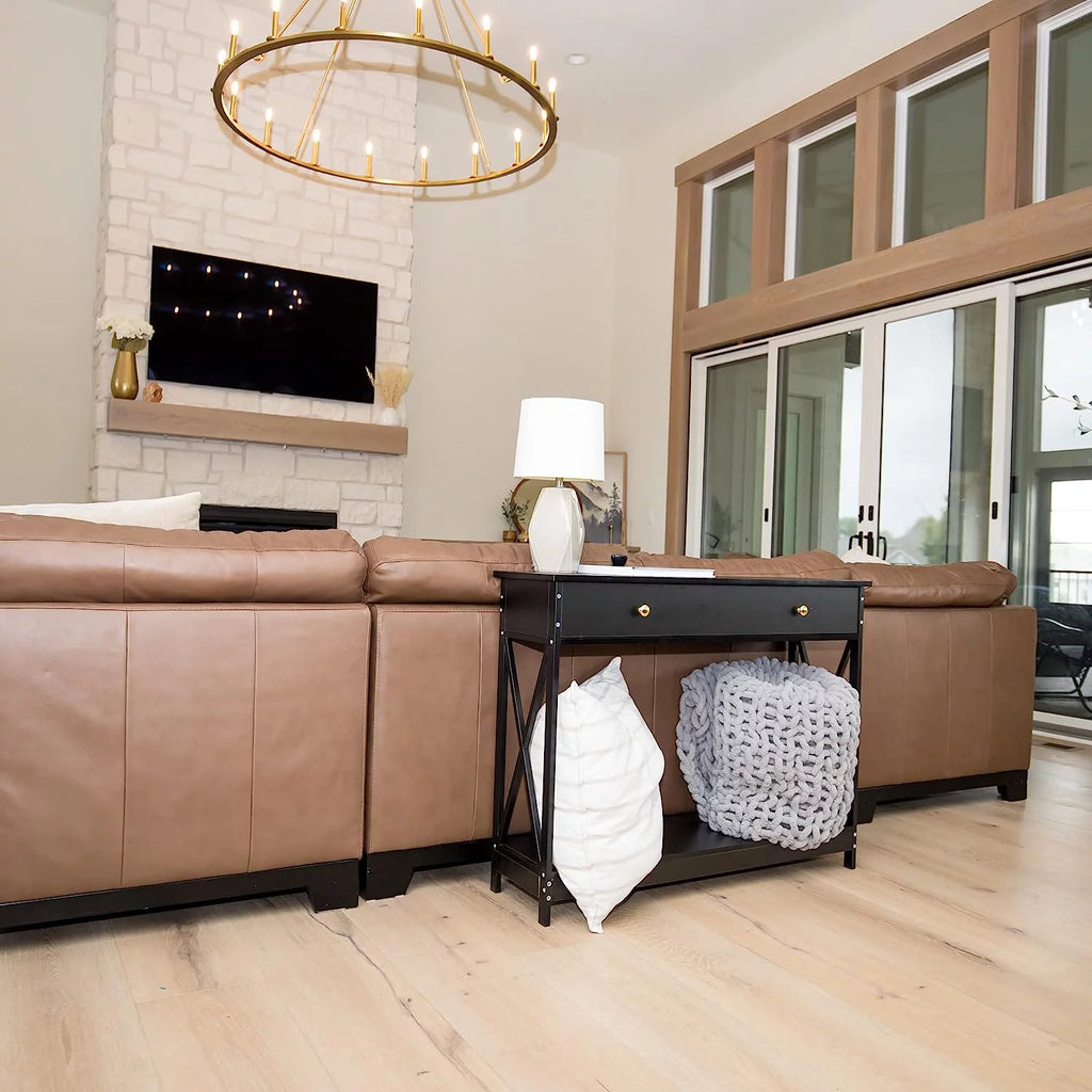 Narrow Wood Entryway Sofa Table with One Large Drawer Q76137