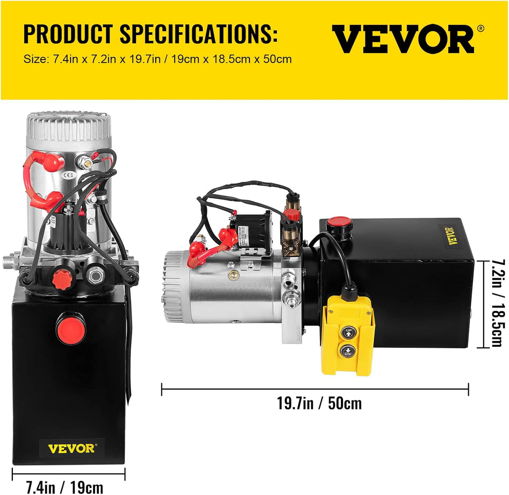 Hydraulic Power Unit 8 Quart Double Acting 12V DC Metal Oil Reservoir T95065