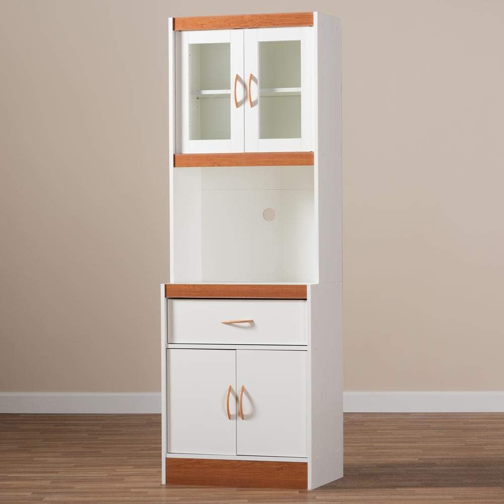 White and Cherry Finished Kitchen Cabinet and Hutch P590