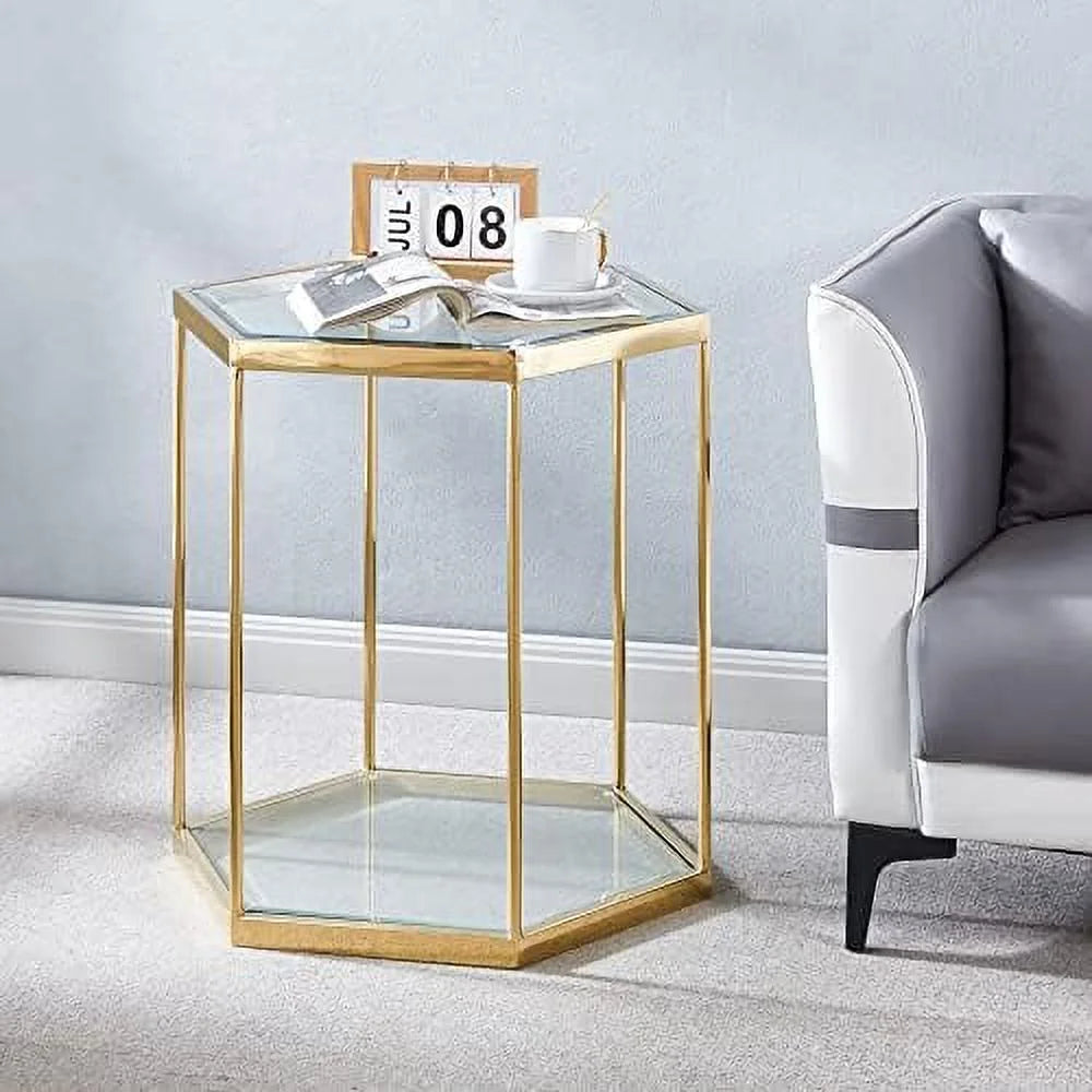 Round Clear Glass End Table with Chrome Legs S87106