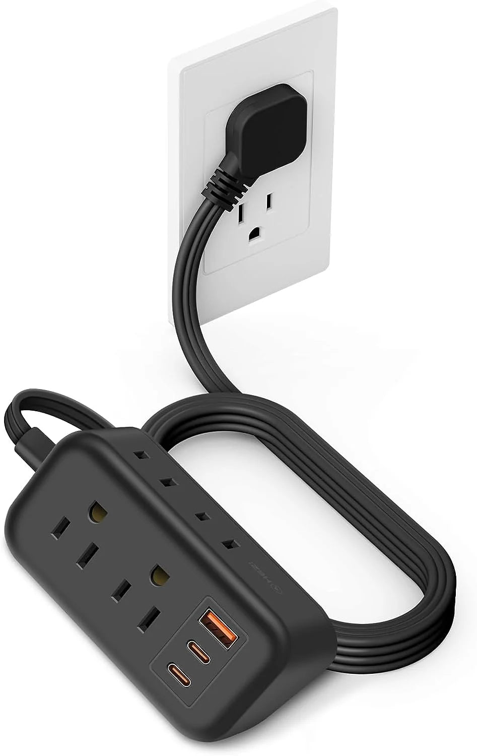 Ultra Thin 10FT Extension Cord, Flat Plug Power Strip with 4 Outlets 3 USB Ports B473