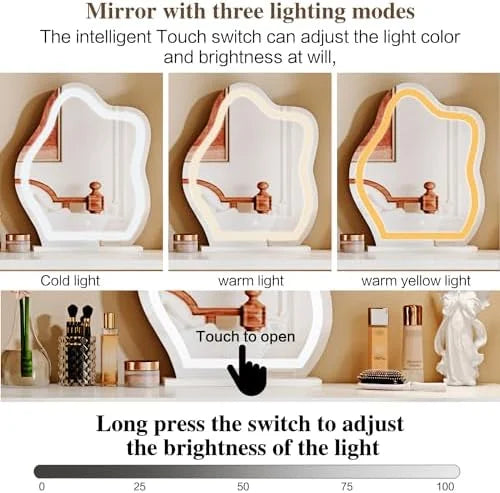 Modern Corner Vanity Table with LED Mirror and 6 Drawers M697422