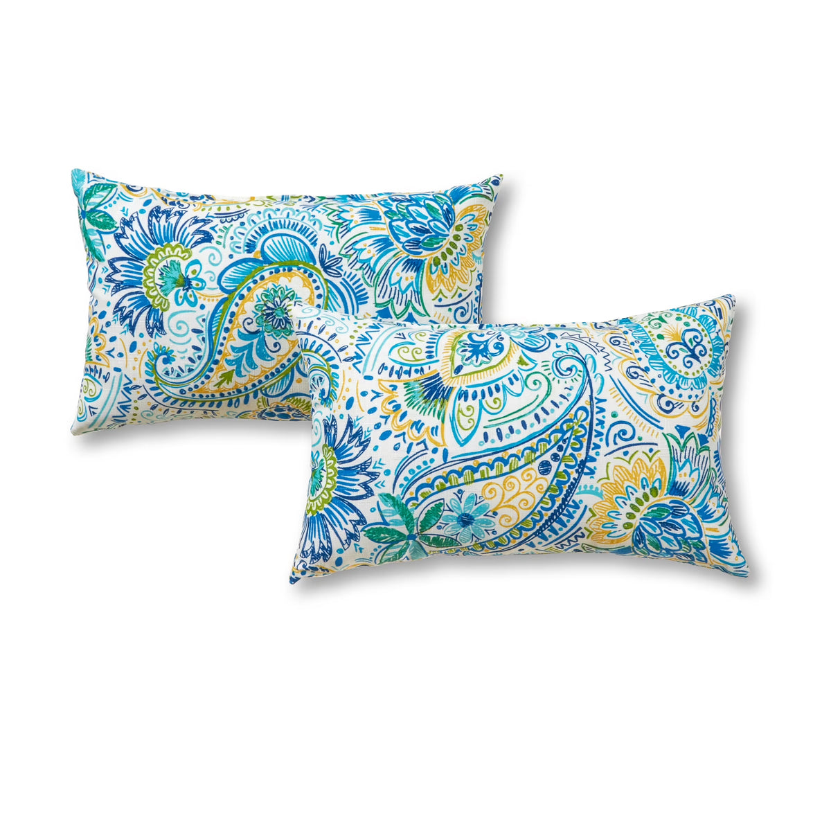 Baltic Blue Paisley 19 x 12 in. Outdoor Rectangle Throw Pillow (Set of 2) K145