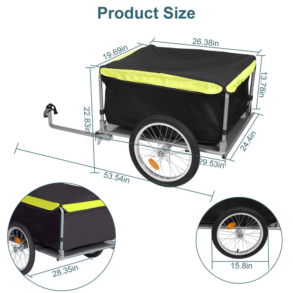 176 lbs 16 inch Foldable Bike Cargo Trailer with Removable Lid U177