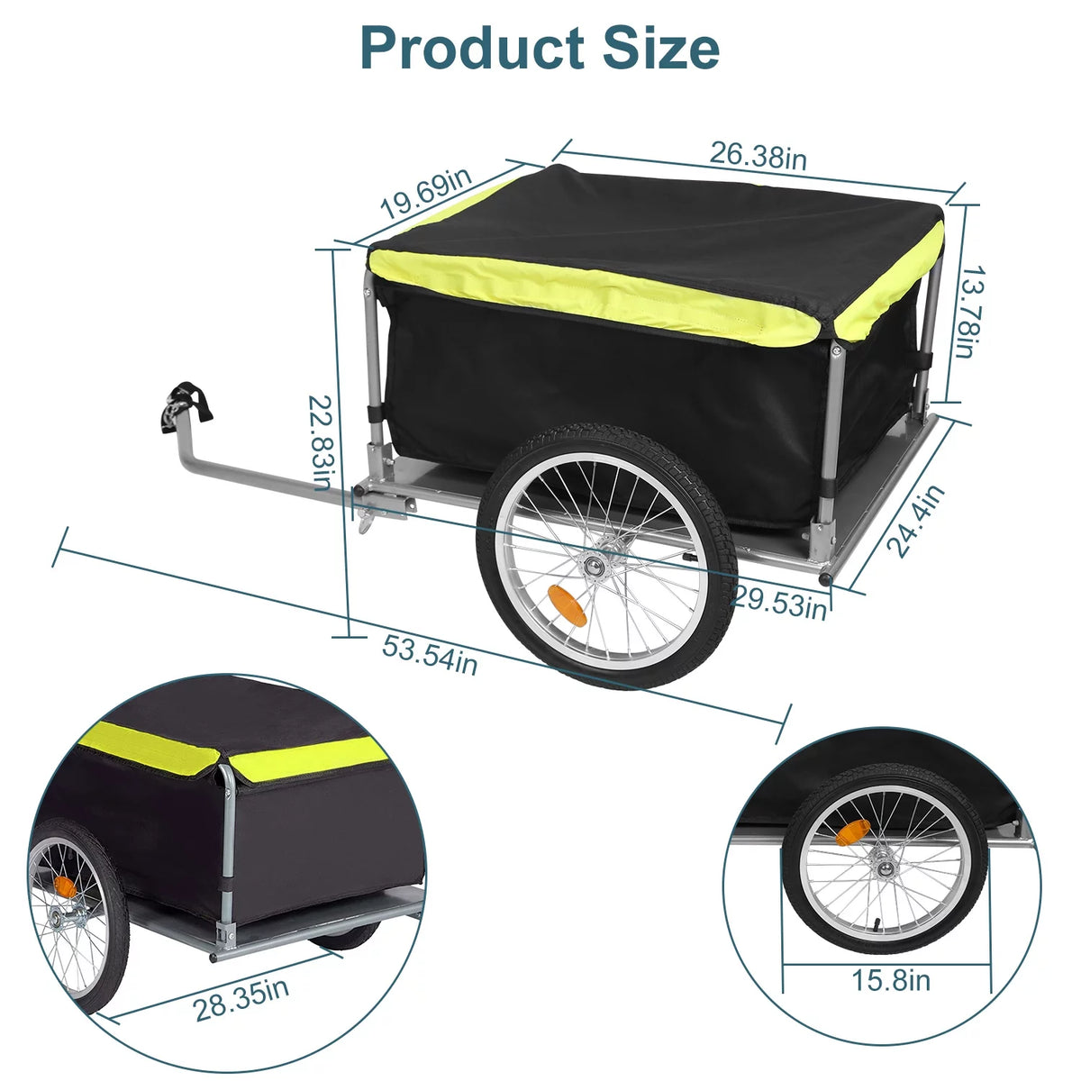 176 lbs 16 inch Foldable Bike Cargo Trailer with Removable Lid U177