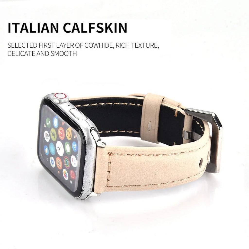 Khaki Leather Band 49mm 44mm 45mm 42mm Wristband L379