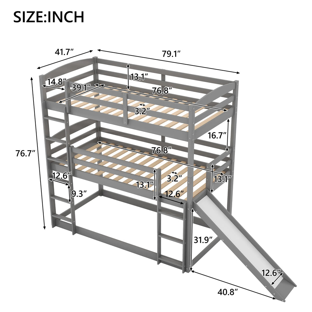 Gray Wood Triple Bunk Bed A600902