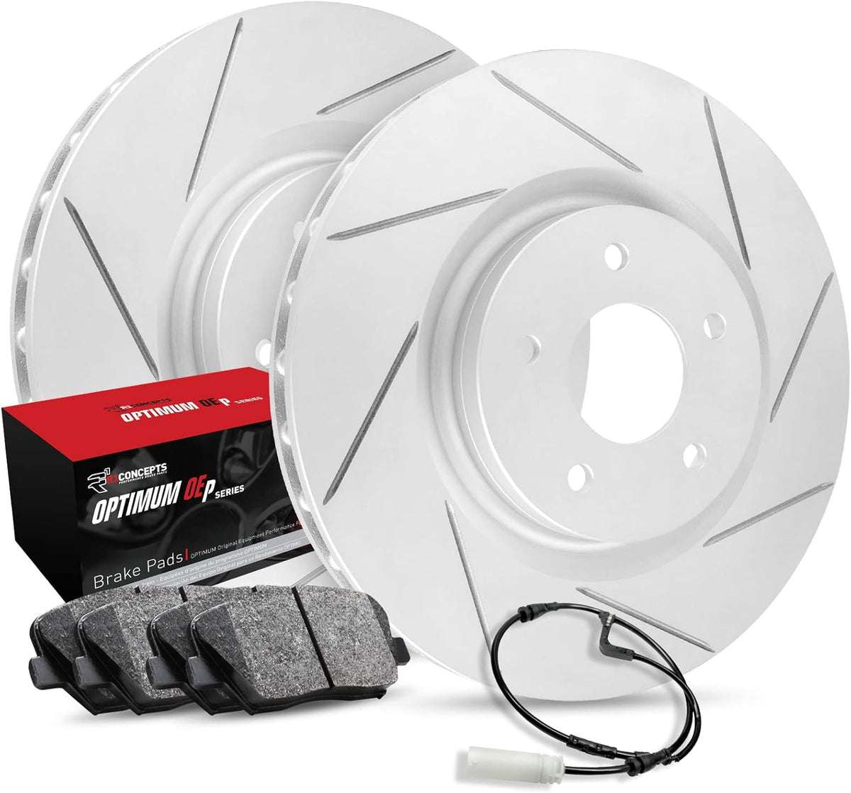 Front Carbon Brake Rotors Slotted with Pads and Sensor Wire W981