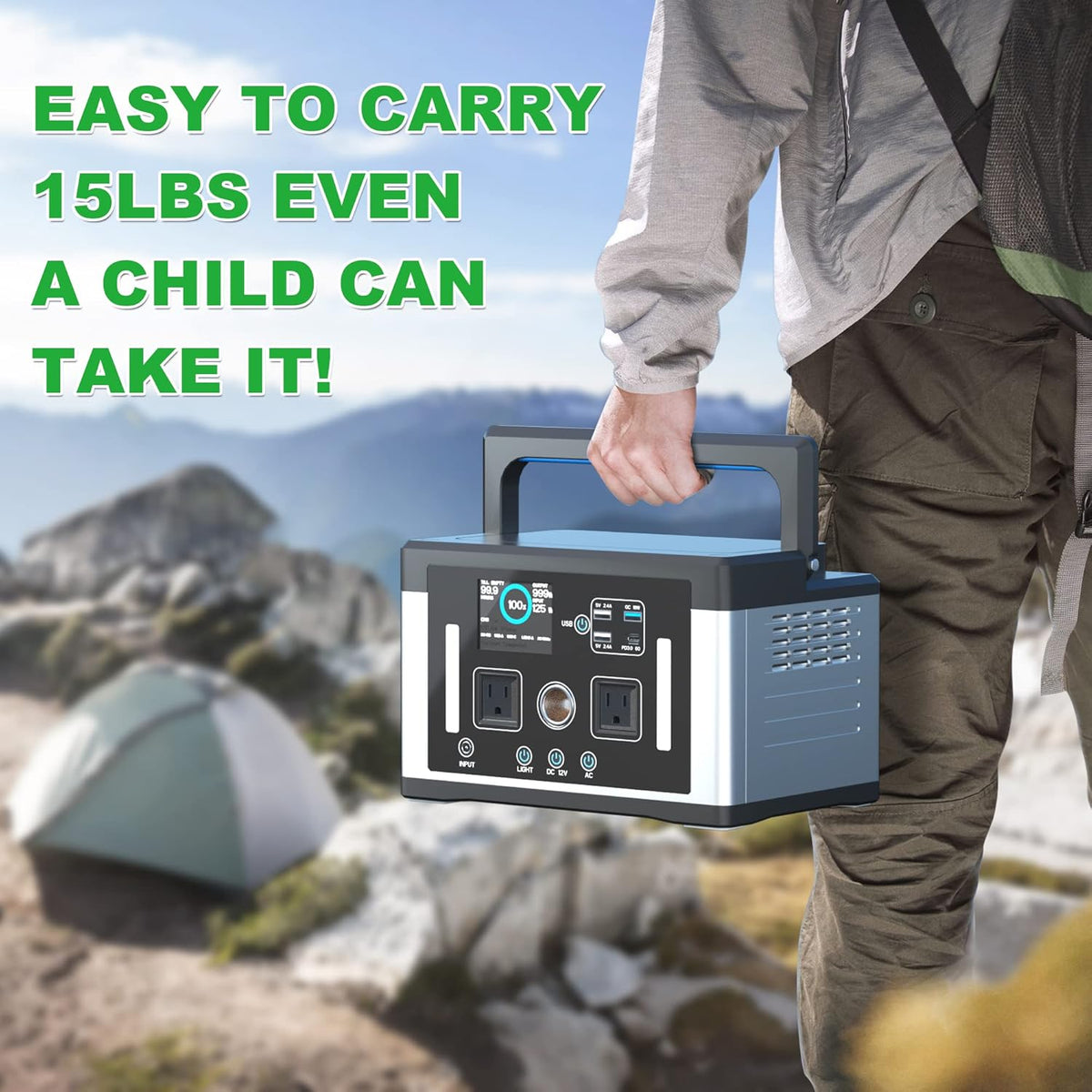 Portable Power Station, 240Wh LiFePO4 Battery, 200W Pure Sine Wave AC Outlet D73046