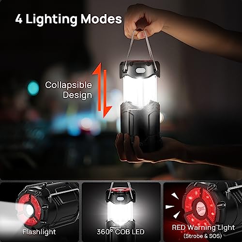 2 Pack Collapsible LED Camping Lantern, USB C Rechargeable Battery Powered Emergency Light with Flashlight and Magnetic Base, Black W877580