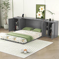 Queen Size Gray Murphy Wall Bed with Shelves and Cabinets K30720
