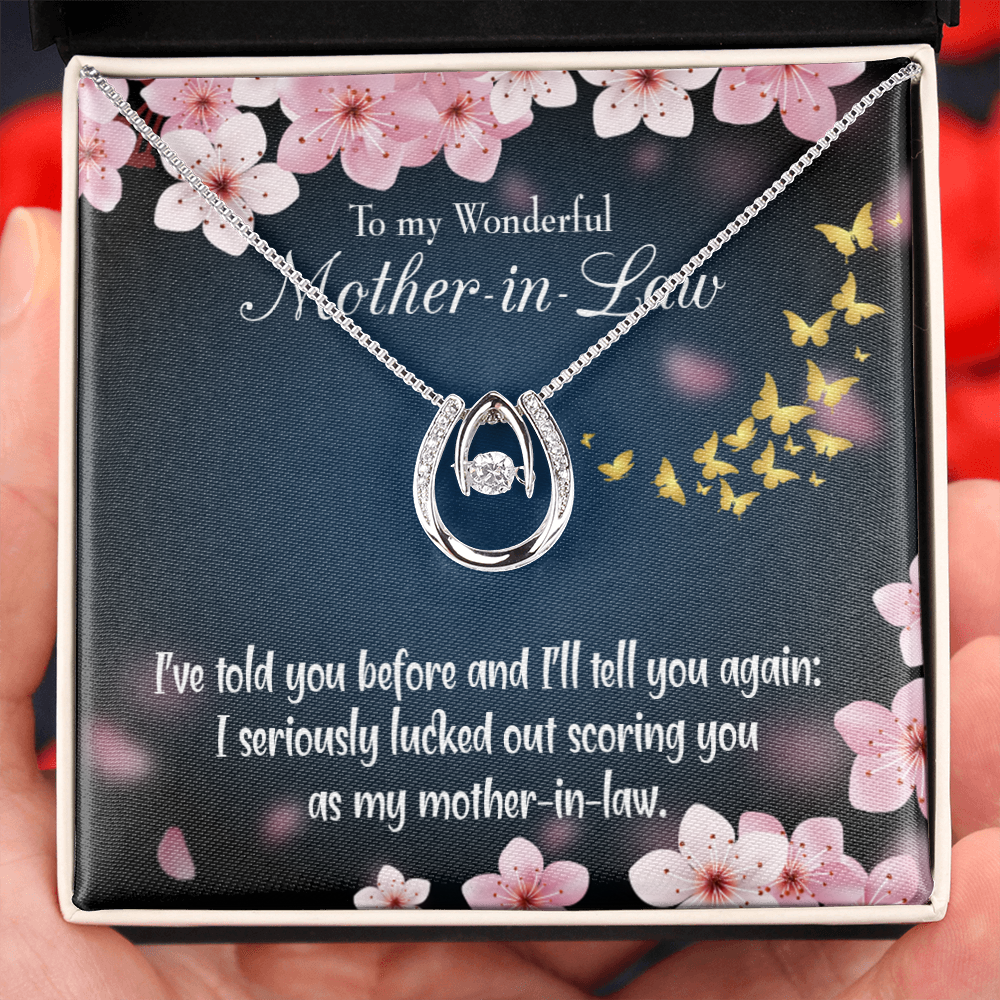 14k CZ Crystal Horseshoe Necklace with Message Card B441