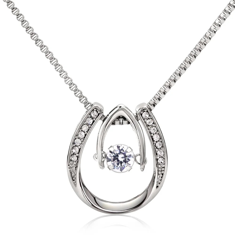 14k CZ Crystal Horseshoe Necklace with Message Card B441