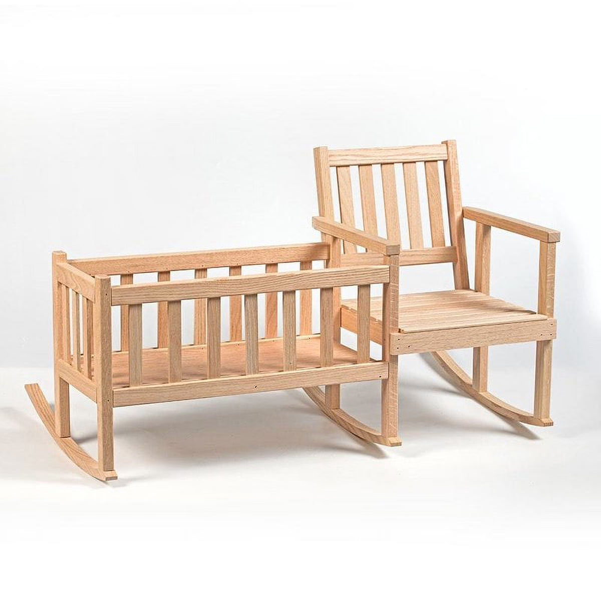 Wooden Rocker and Cradle for 18 inch Dolls, Unfinished Oak V7954