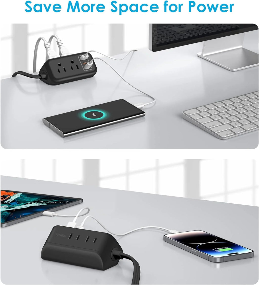 Ultra Thin 10FT Extension Cord, Flat Plug Power Strip with 4 Outlets 3 USB Ports B473