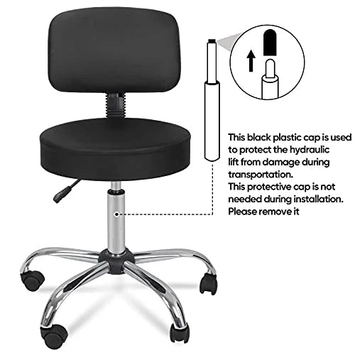 Black Adjustable Hydraulic Rolling Salon Stool Chair with Back P921625