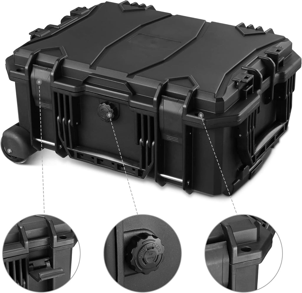 Black Rolling Waterproof Hard Camera Case with Wheels L681
