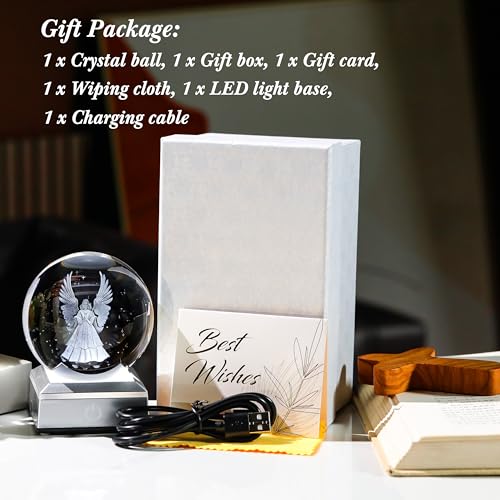 Engraved 3D Crystal Ball Jesus Crucifix Cross Figurine with LED Light Base L80451