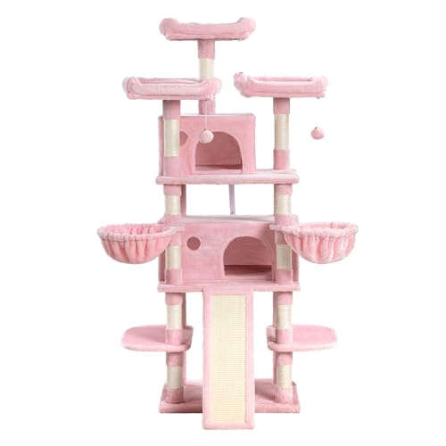 68 Inches Multi-Level Cat Tree with Condo and Hammocks Grey Q854