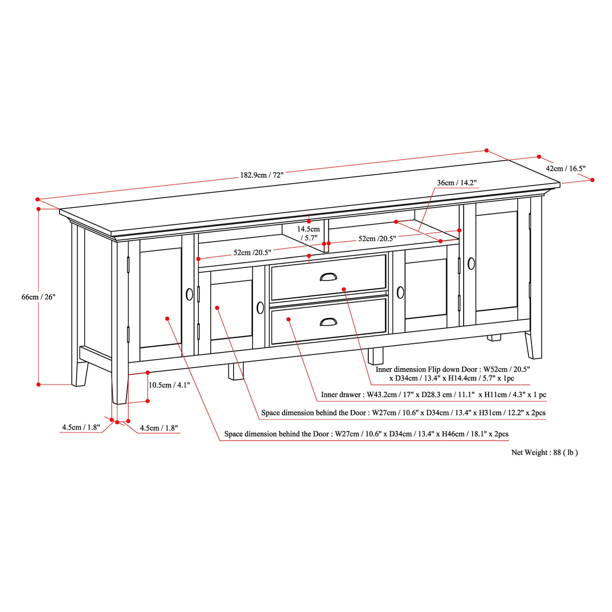 Black Wood 72 inch TV Media Stand C70715