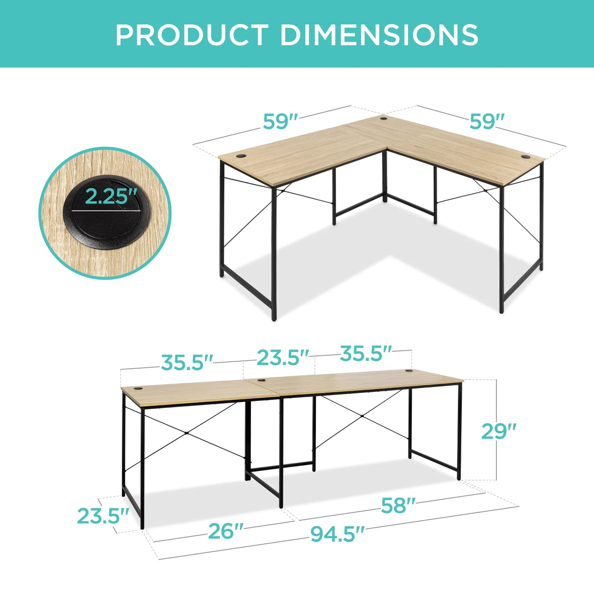 Oak/Black Modular L-Shaped Desk V69183