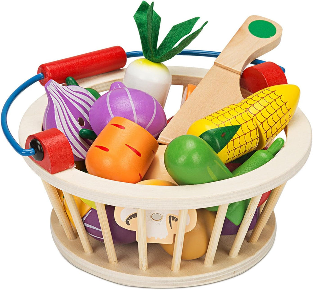 Magnetic Wooden Cutting Food Play Toy Set with Basket V24518