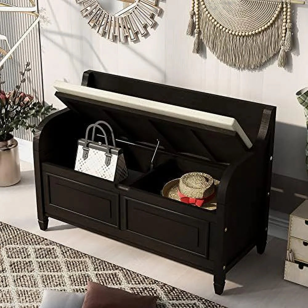 Brown Cushion Shoe Bench with 2 Doors Cabinet S266253