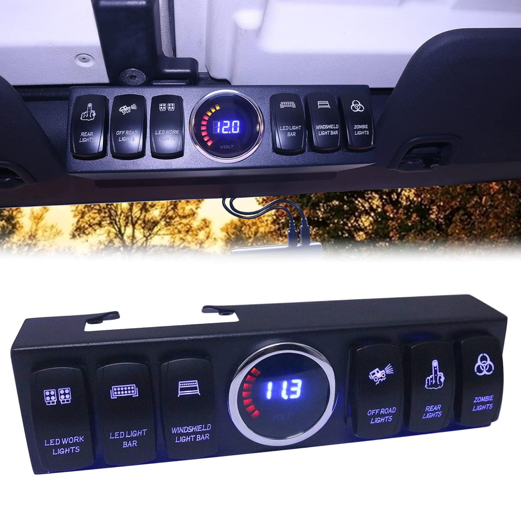 6 Gang Rocker Switch Panel with Blue Backlight Control Pod and Relay Box C1557