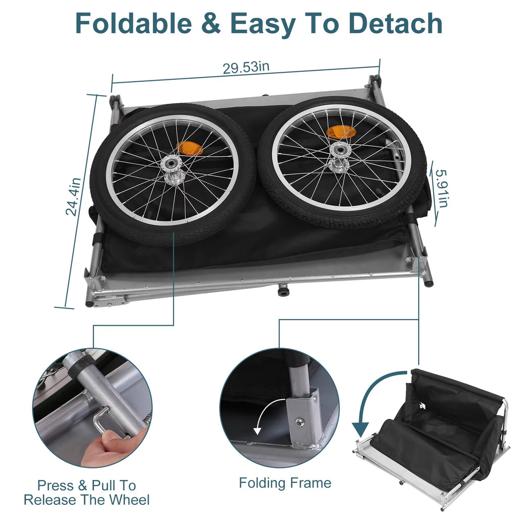 176 lbs 16 inch Foldable Bike Cargo Trailer with Removable Lid U177