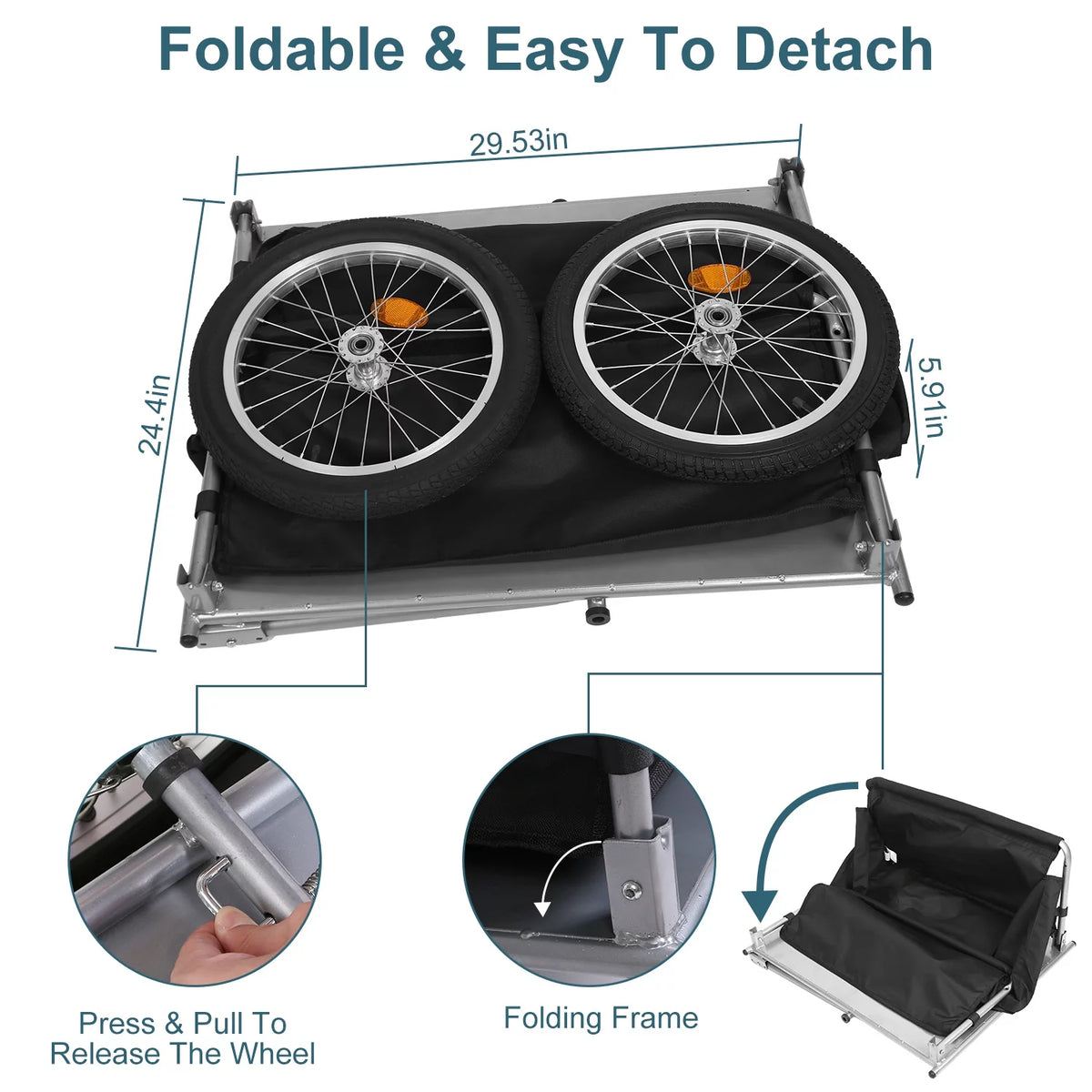 176 lbs 16 inch Foldable Bike Cargo Trailer with Removable Lid U177